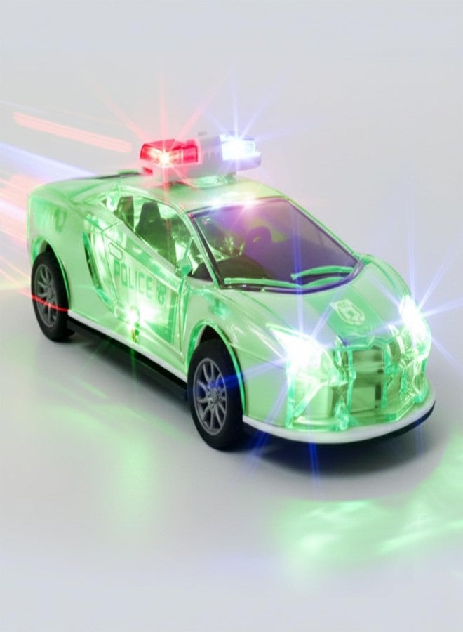 BachchaRide Friction Powered Police Car Toy for Kids with Pull Back Action Super Speed Cop Vehicle with RGB Lights Music Siren Sound Birthday Gift for Boys Girls Toddlers [Green 1007] - Image 1
